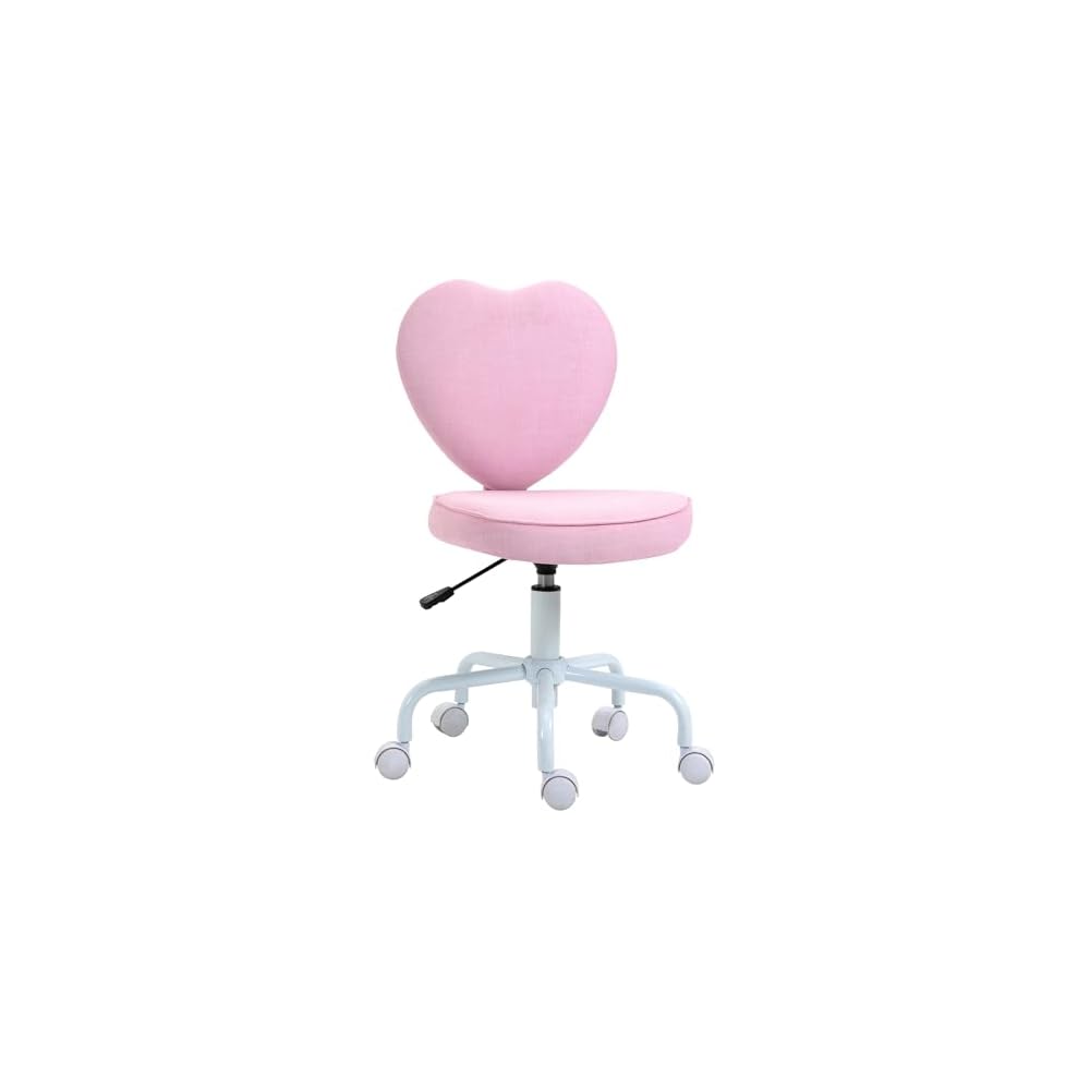Cute Pink Heart-Shaped Rolling Office Chair - Height Adjustable, 5 Nylon Casters, Comfortable Padded Seat for Home or Dorm Room