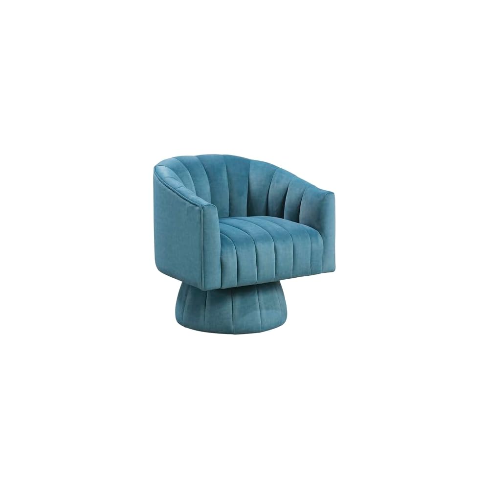 Lexicon Velvet Upholstered Swivel Accent Chair, Channel Stitched, Dark Teal