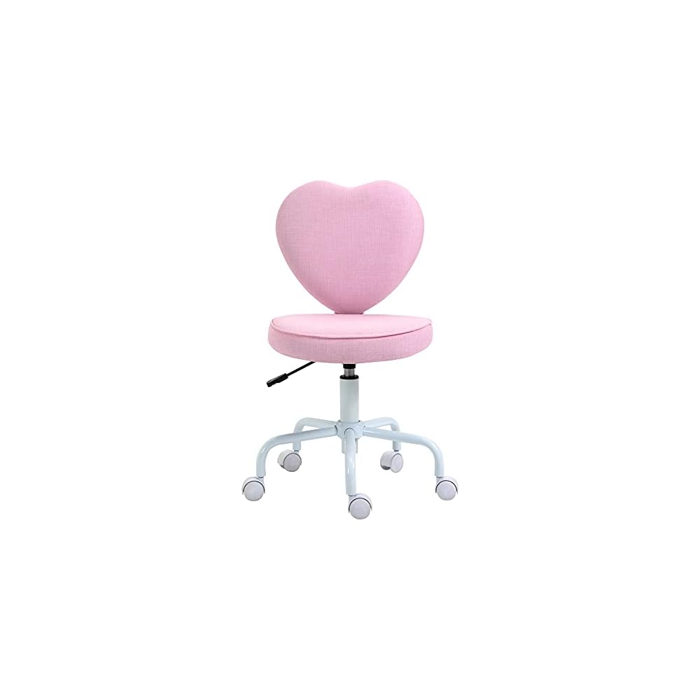 Cute Pink Heart-Shaped Rolling Office Chair - Height Adjustable, 5 Nylon Casters, Comfortable Padded Seat for Home or Dorm Room