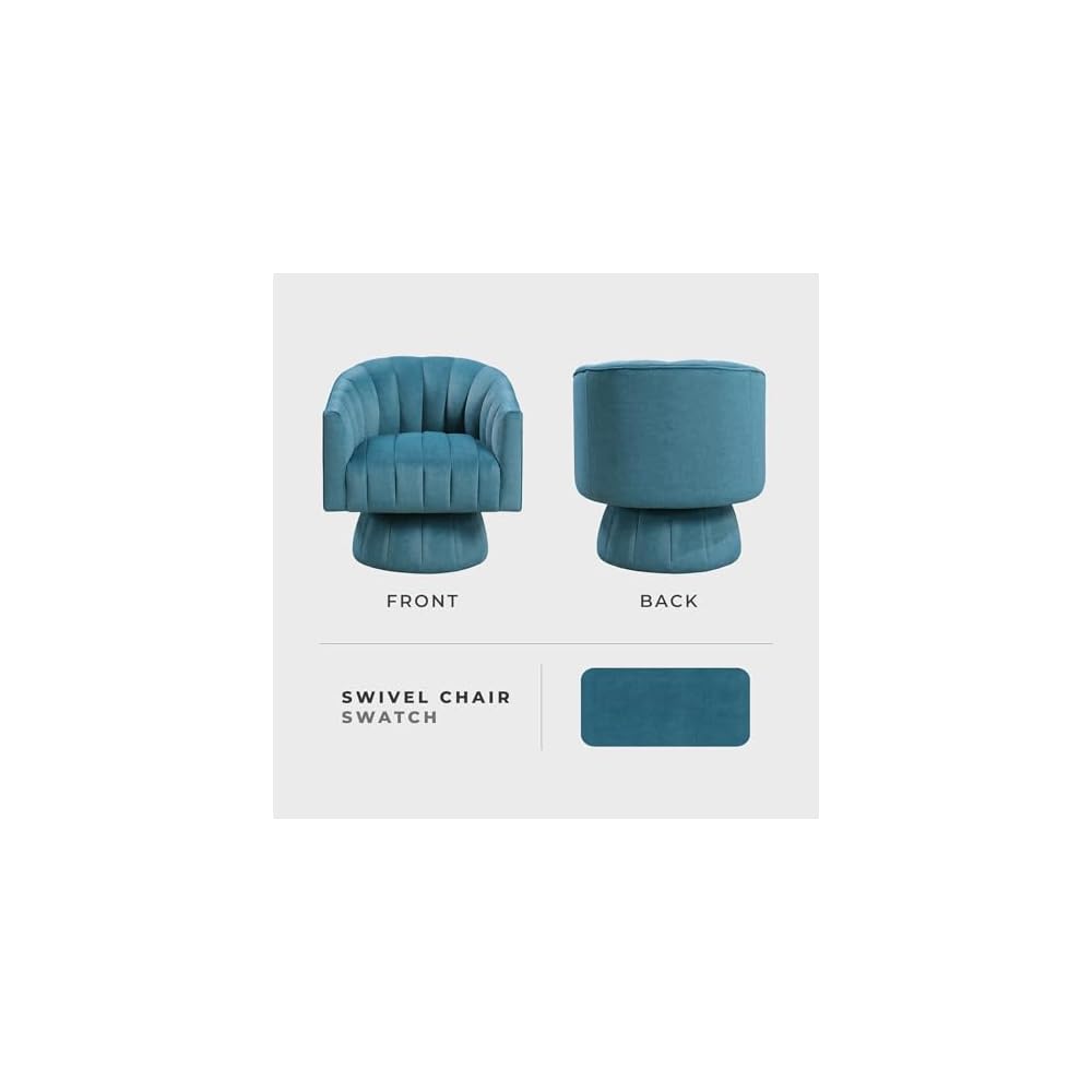 Lexicon Velvet Upholstered Swivel Accent Chair, Channel Stitched, Dark Teal