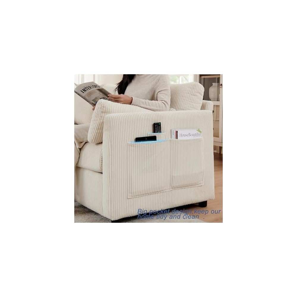 Mofolit 79" Couch Sofa for Living Room,Mid Century Modern Couches with Big Pockets, Corduroy Sofa with Three Cushions and Solid Wood Frame for Apartment and Small Spaces (Beige, Sofa)