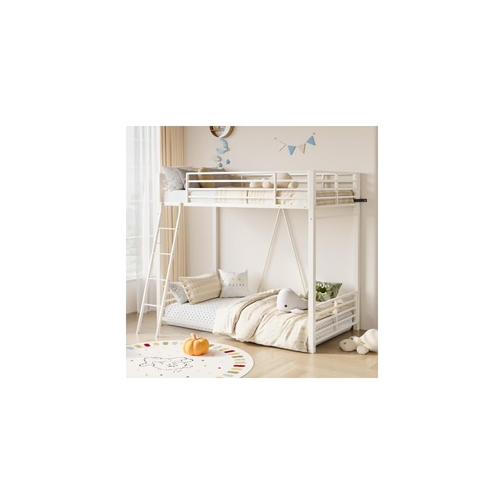 SHA CERLIN Bunk Bed Twin Over Twin Size, CPC Safety Certified, White