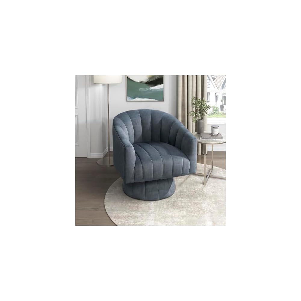Lexicon Velvet Upholstered Swivel Accent Chair, Channel Stitched, Dark Teal