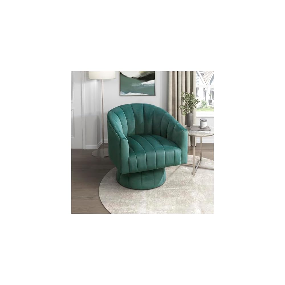 Lexicon Velvet Upholstered Swivel Accent Chair, Channel Stitched, Dark Teal
