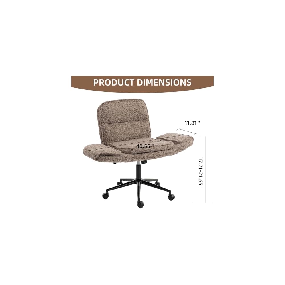 Criss Cross Chair with Armrests & Wheels, PU Leather Vanity Chair, Comfortable Adjustable Swivel Computer Office Desk Chairs for Home, Make Up, Bed Room (PU, Beige)