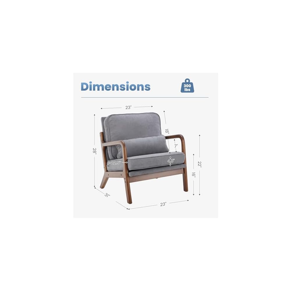 DUMOS Mid Century Modern Accent Chair, 16'' Seat Height Cozy Lounge Chair