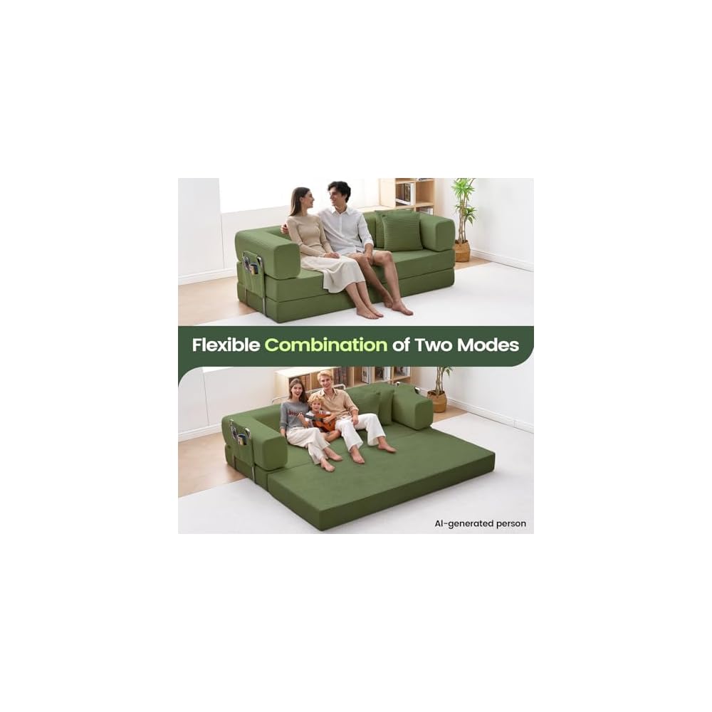 Convertible Sleeper Sofa Bed Corduroy Upholstered Modular Floor Couch Queen/King Size Foldable Futon with futon Memory Foam for Apartment Living Room Bedroom