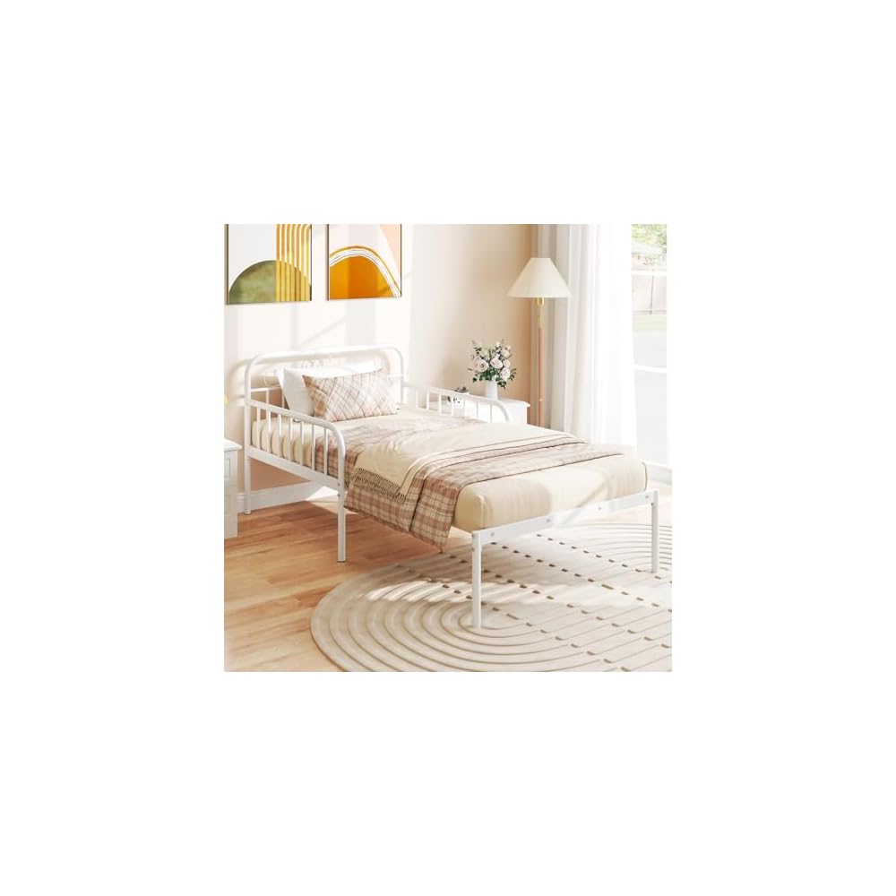 GIANTEX Metal Twin Bed Frame, Convertible Sofa Bed with Headboard & Armrests, Pull-Out Sleeper Chair Bed for Small Spaces Dorm Guest Apartment, Suitable for Folding Sofa Mattress, White
