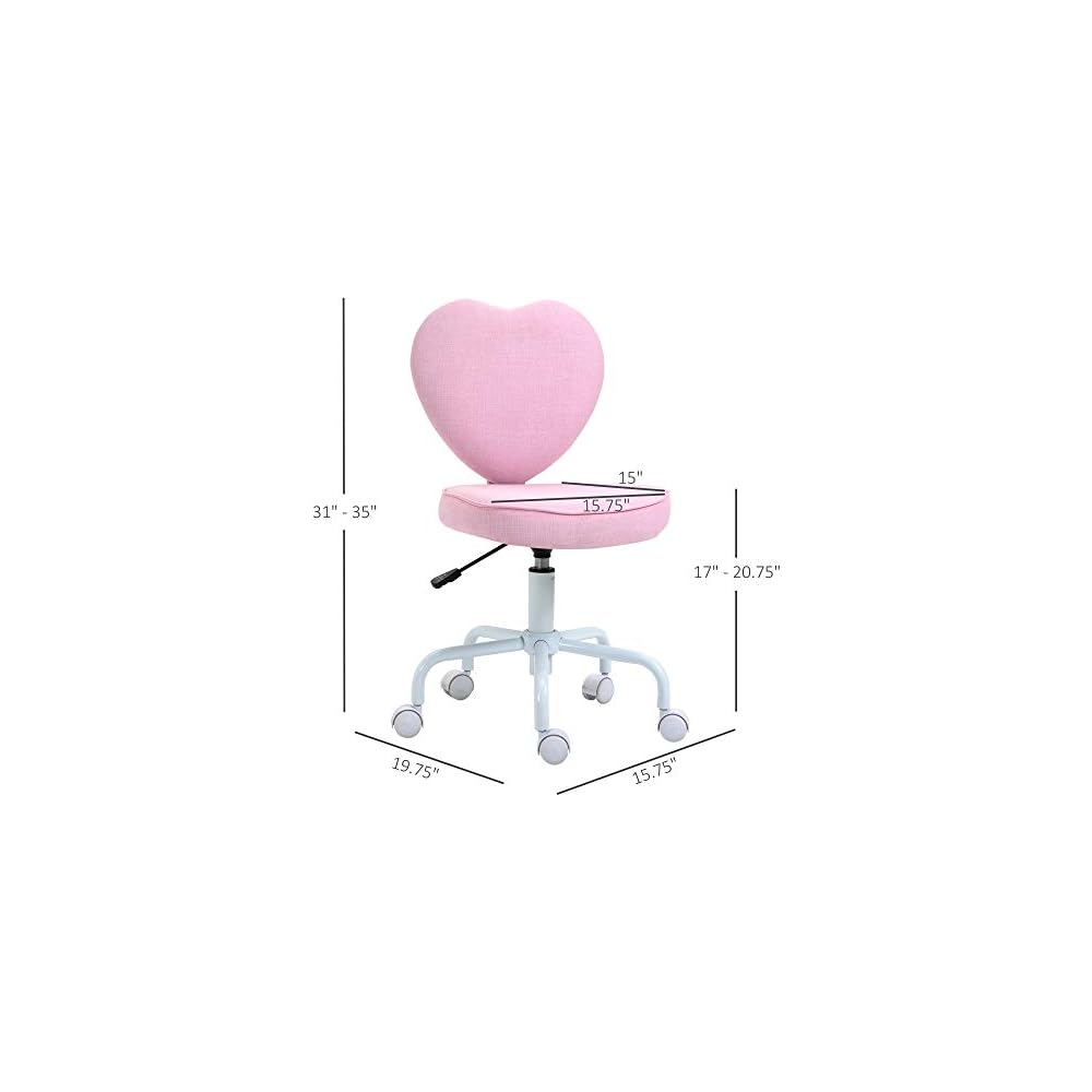 Cute Pink Heart-Shaped Rolling Office Chair - Height Adjustable, 5 Nylon Casters, Comfortable Padded Seat for Home or Dorm Room