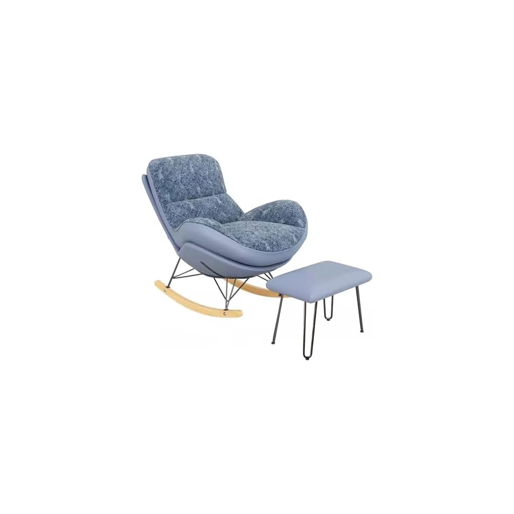 Rocker Glider Chair Rocking Chair with Ottoman Accent Upholstered Chair Modern Living Room Chair Balcony Leisure Chair Adult Sofa Chair with Thick Cushion (Color : Blue)