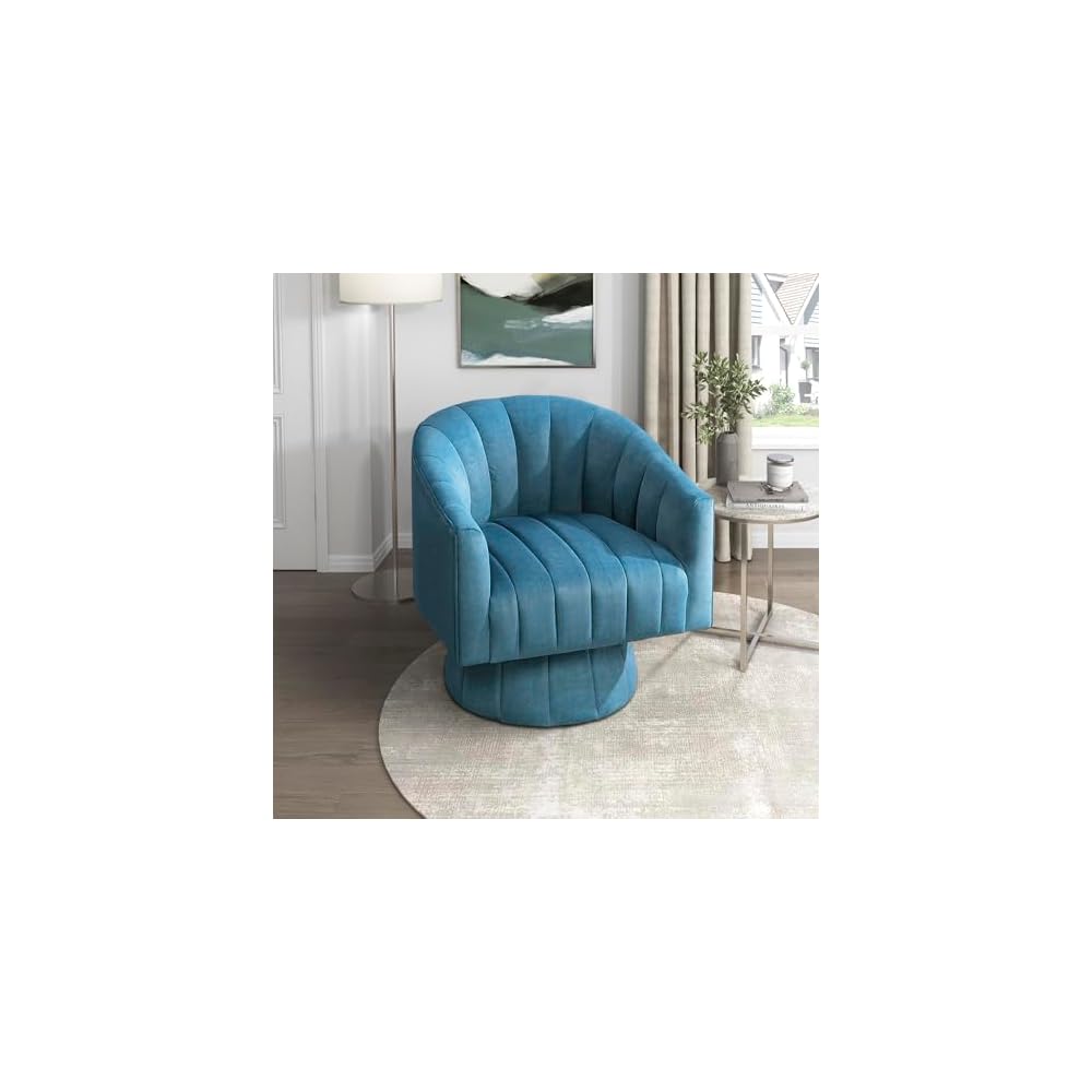 Lexicon Velvet Upholstered Swivel Accent Chair, Channel Stitched, Dark Teal