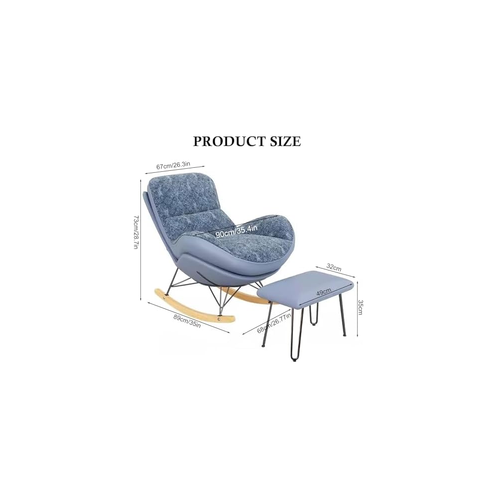 Rocker Glider Chair Rocking Chair with Ottoman Accent Upholstered Chair Modern Living Room Chair Balcony Leisure Chair Adult Sofa Chair with Thick Cushion (Color : Blue)
