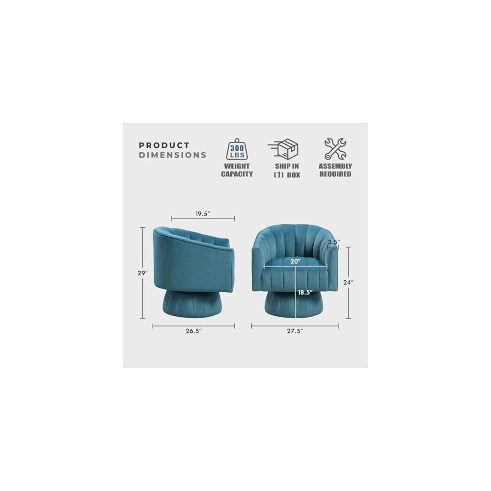 Lexicon Velvet Upholstered Swivel Accent Chair, Channel Stitched, Dark Teal