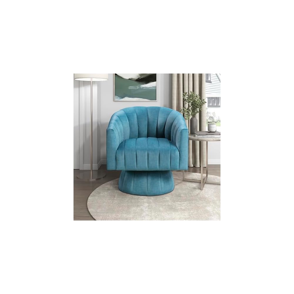 Lexicon Velvet Upholstered Swivel Accent Chair, Channel Stitched, Dark Teal