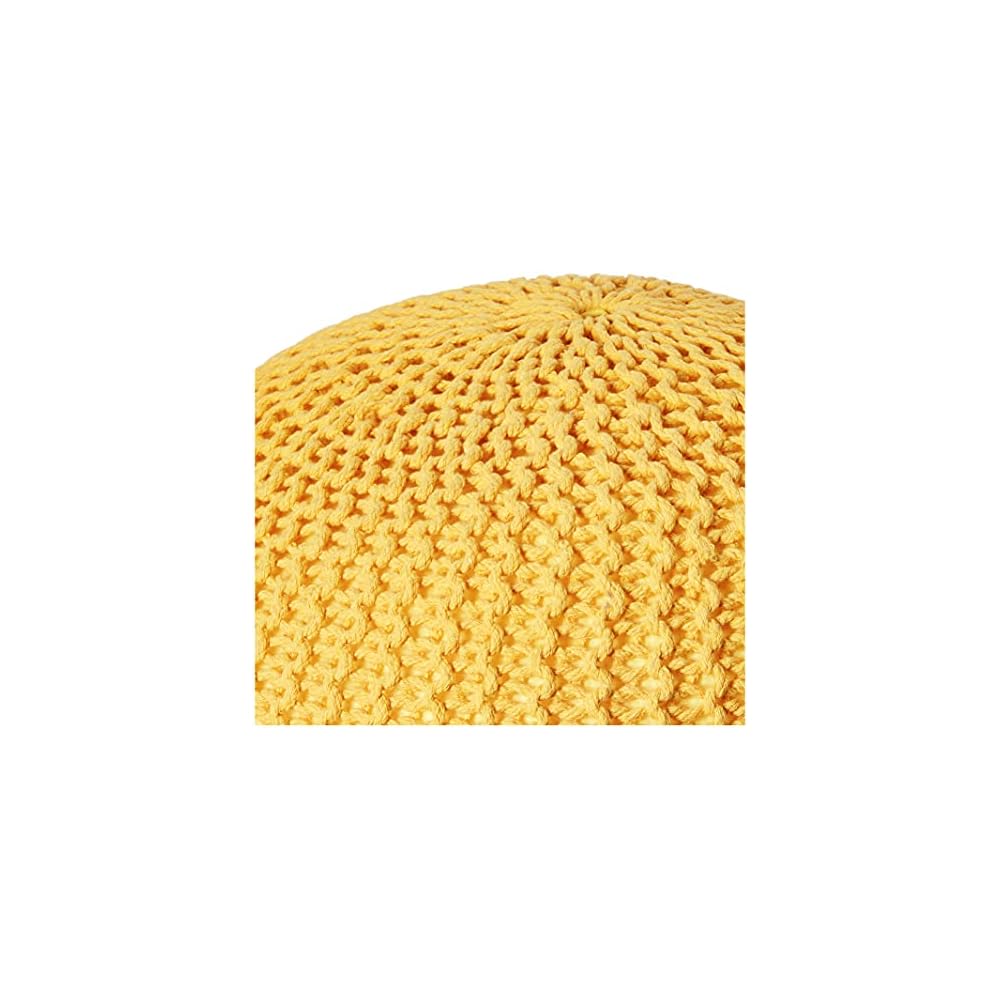 Christopher Knight Home Evelyn Mid Century Modern Fabric Arm Chair, Dark Gray, Walnut & Belle Knitted Cotton Pouf, Yellow