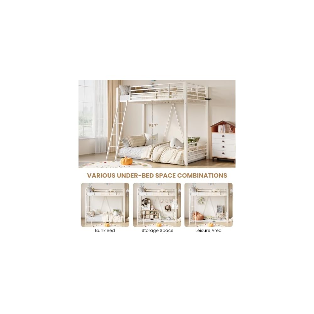 SHA CERLIN Bunk Bed Twin Over Twin Size, CPC Safety Certified, White