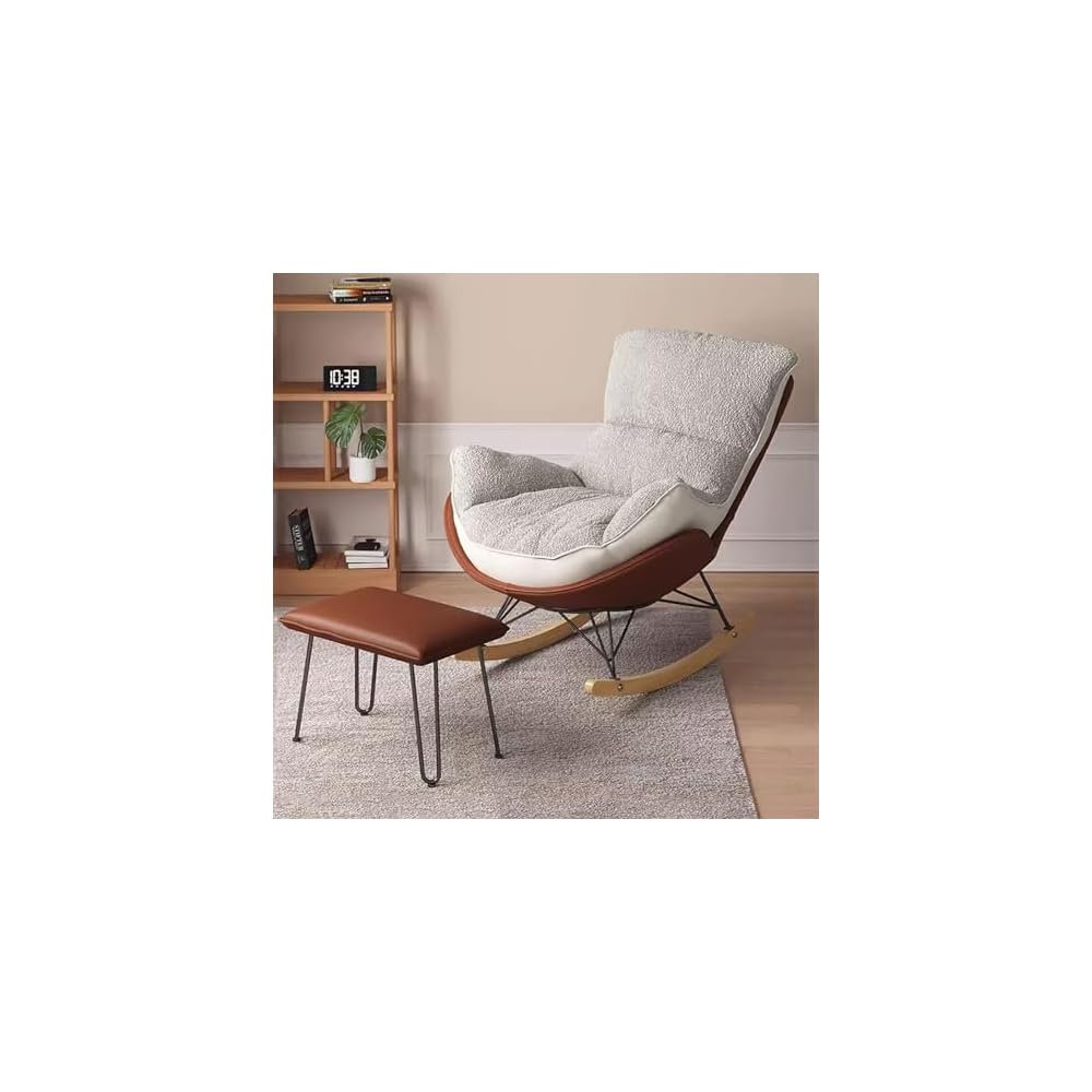 Rocker Glider Chair Rocking Chair with Ottoman Accent Upholstered Chair Modern Living Room Chair Balcony Leisure Chair Adult Sofa Chair with Thick Cushion (Color : Blue)