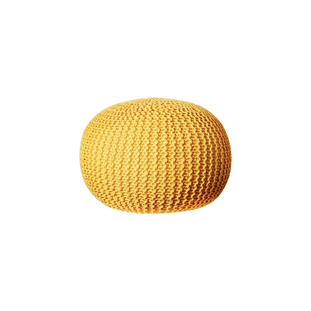 Christopher Knight Home Evelyn Mid Century Modern Fabric Arm Chair, Dark Gray, Walnut & Belle Knitted Cotton Pouf, Yellow