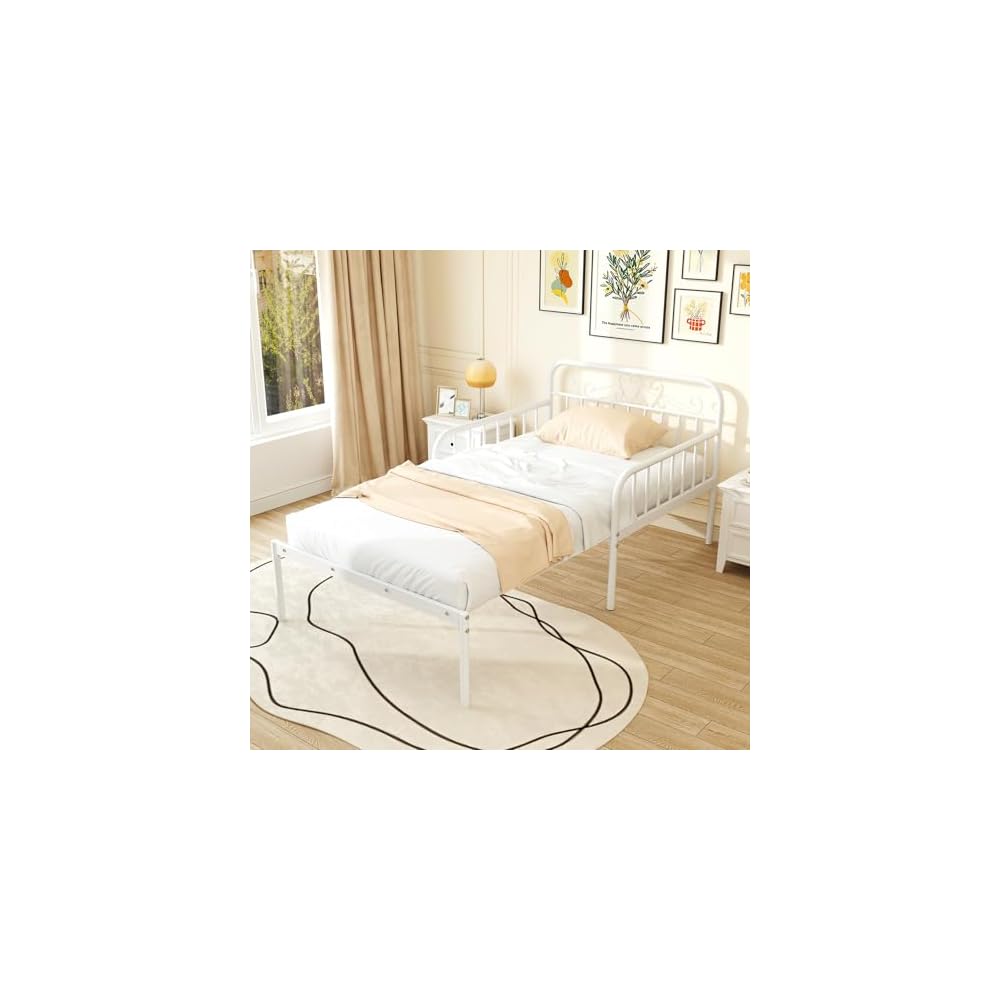 GIANTEX Metal Twin Bed Frame, Convertible Sofa Bed with Headboard & Armrests, Pull-Out Sleeper Chair Bed for Small Spaces Dorm Guest Apartment, Suitable for Folding Sofa Mattress, White