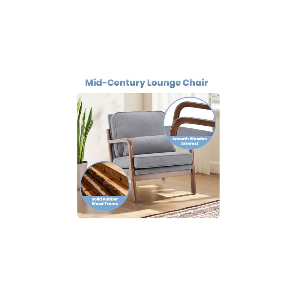 DUMOS Mid Century Modern Accent Chair, 16'' Seat Height Cozy Lounge Chair