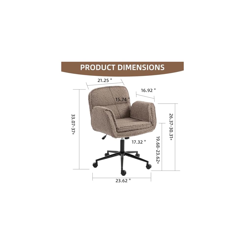 Criss Cross Chair with Armrests & Wheels, PU Leather Vanity Chair, Comfortable Adjustable Swivel Computer Office Desk Chairs for Home, Make Up, Bed Room (PU, Beige)
