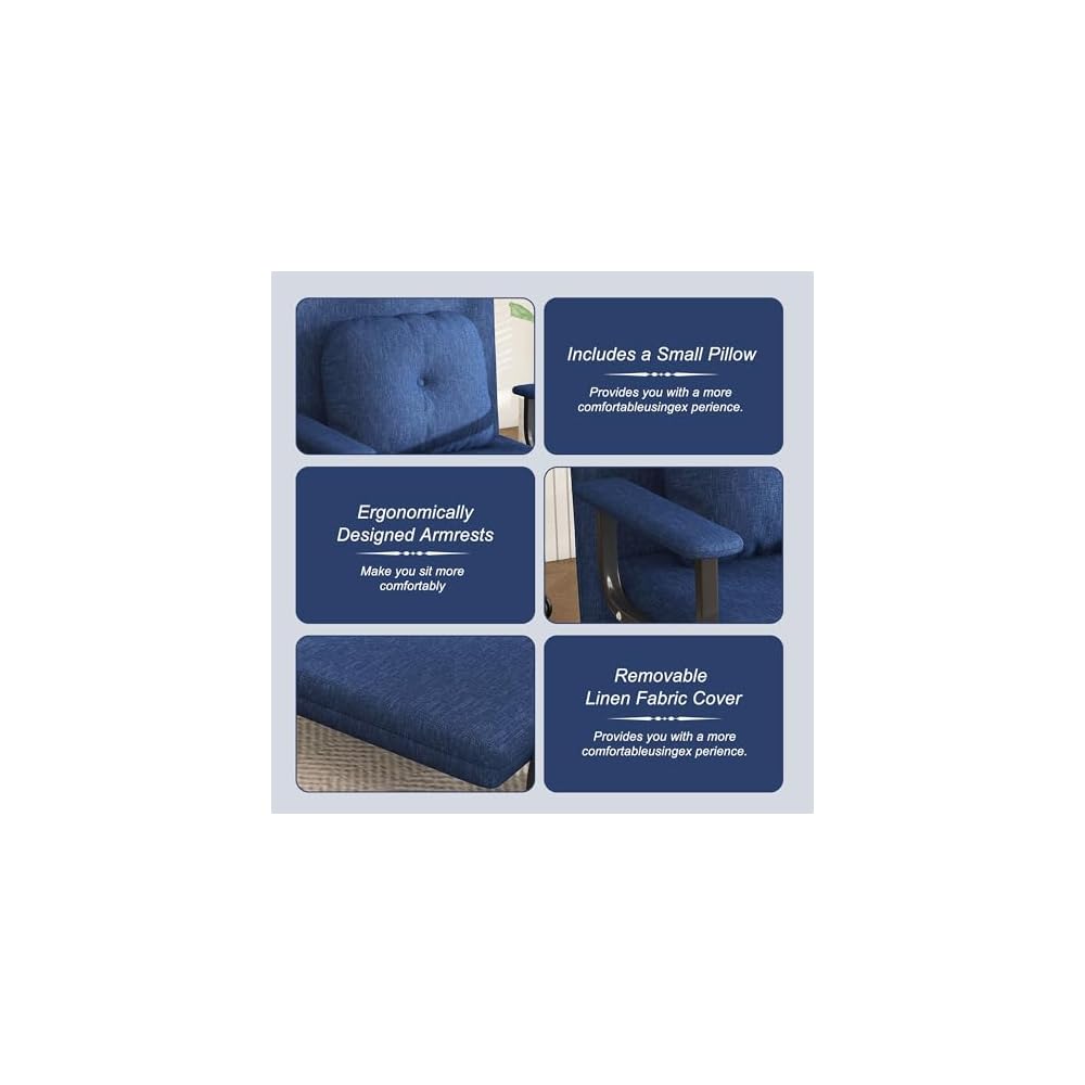 3 in 1 Convertible Sleeper Chair, Folding Futon Chair Bed Sleeper for Adults, Comfy Single Sofa Bed Chairs with 5-Position Adjustable Backrest & Pillow for Small Spaces Living Room Bedroom (Blue)