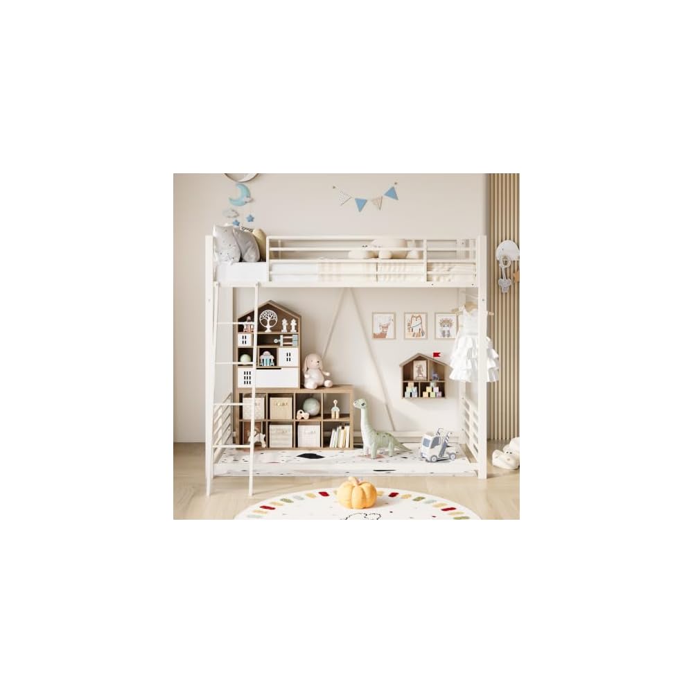 SHA CERLIN Bunk Bed Twin Over Twin Size, CPC Safety Certified, White