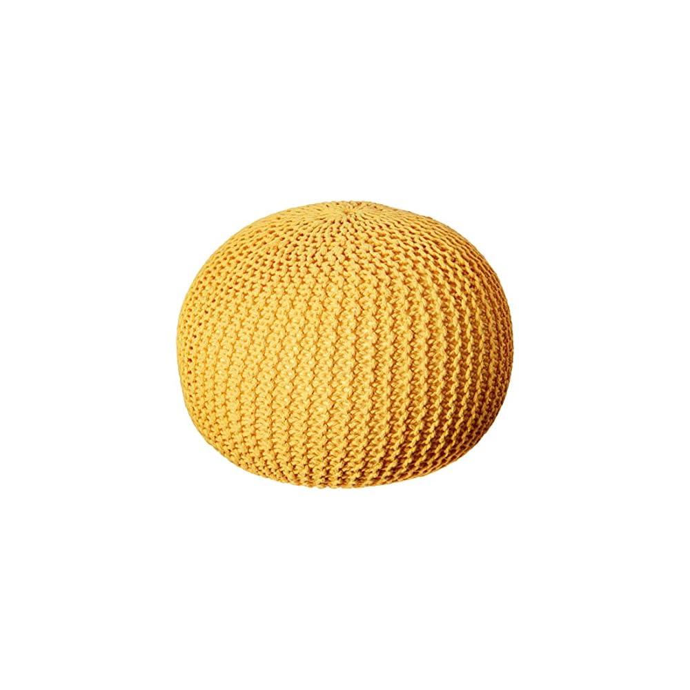 Christopher Knight Home Evelyn Mid Century Modern Fabric Arm Chair, Dark Gray, Walnut & Belle Knitted Cotton Pouf, Yellow