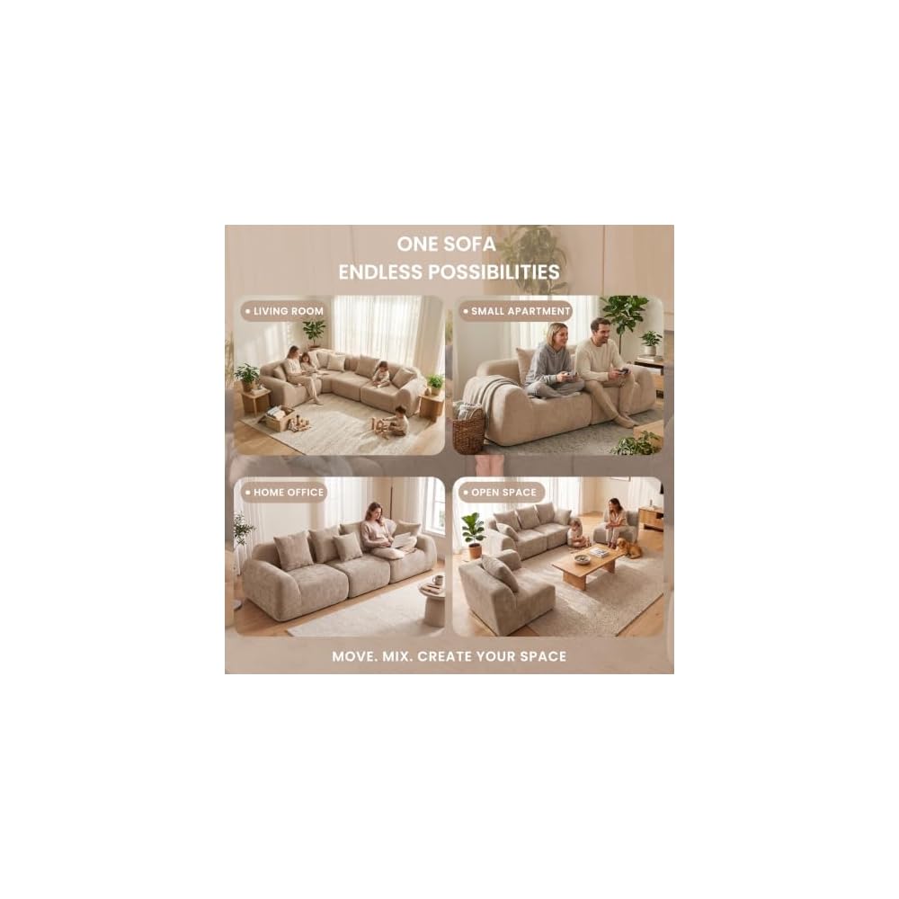 118-Inch Oversized Cloud Sectional Sofa, Velvet Boneless L-Shaped Couch with Curved Chaise, Compression Memory Foam Modular Sofa, No Assembly for Living Room