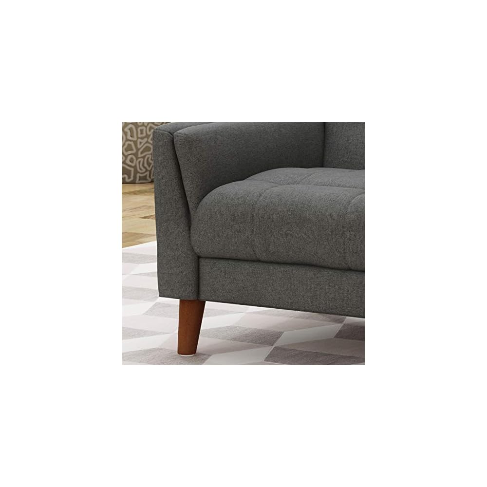 Christopher Knight Home Evelyn Mid Century Modern Fabric Arm Chair, Dark Gray, Walnut & Belle Knitted Cotton Pouf, Yellow