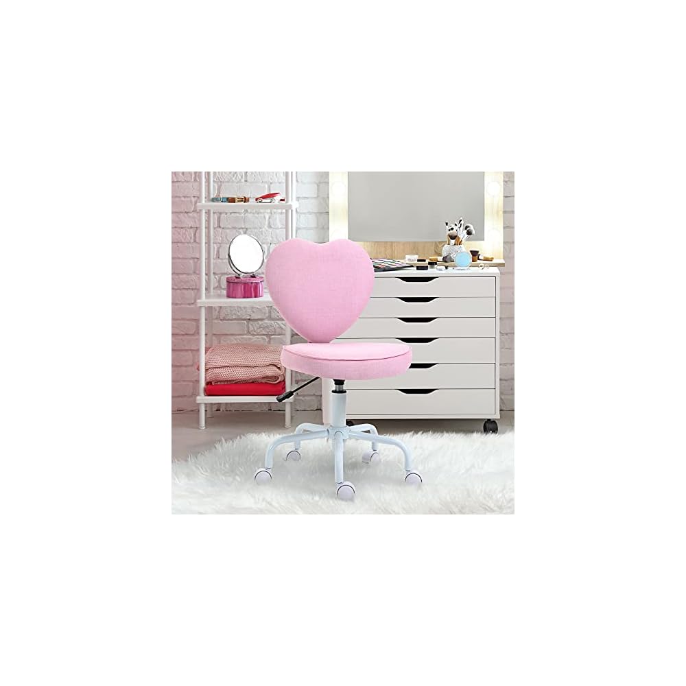 Cute Pink Heart-Shaped Rolling Office Chair - Height Adjustable, 5 Nylon Casters, Comfortable Padded Seat for Home or Dorm Room
