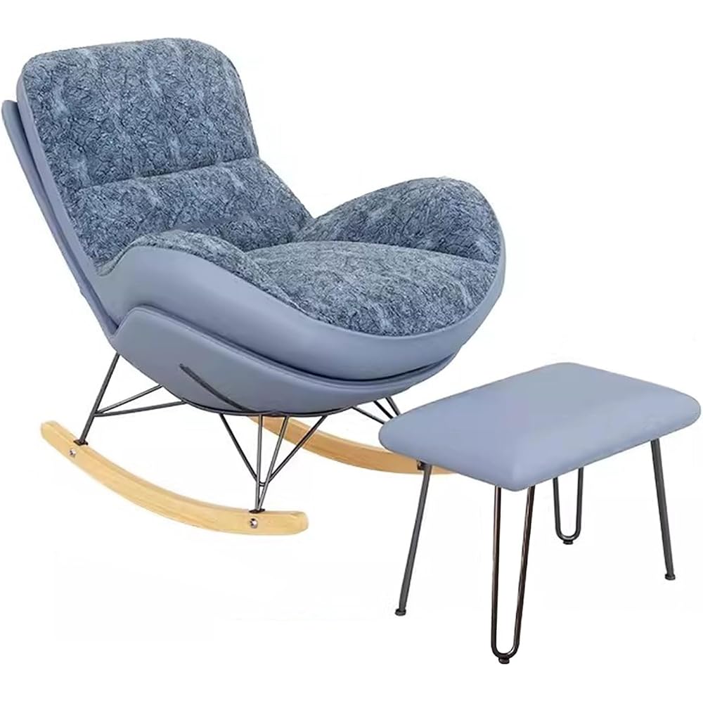 Rocker Glider Chair Rocking Chair with Ottoman Accent Upholstered Chair Modern Living Room Chair Balcony Leisure Chair Adult Sofa Chair with Thick Cushion (Color : Blue)