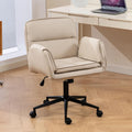 Criss Cross Chair with Armrests & Wheels, PU Leather Vanity Chair, Comfortable Adjustable Swivel Computer Office Desk Chairs for Home, Make Up, Bed Room (PU, Beige)