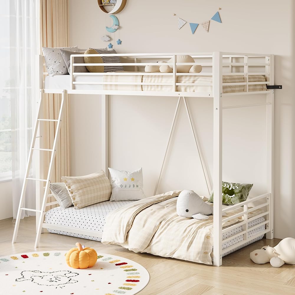SHA CERLIN Bunk Bed Twin Over Twin Size, CPC Safety Certified, White